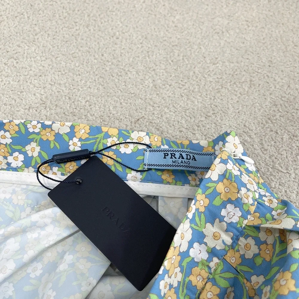 Prada Blue Floral Maxi Skirt with Yellow and White Blossoms